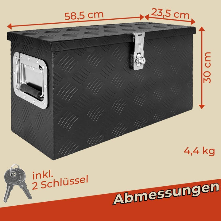 Trucky Truckbox aus Aluminium, in Schwarz, Abschliessbar, Robustes Riffelblech, Für Werkstatt, Auto,