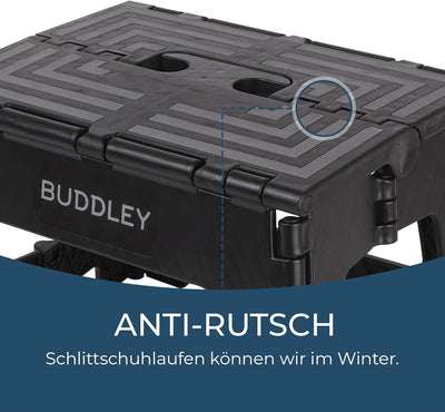 BUDDLEY Tritthocker klappbar – 23 cm hoher Tritt mit Anti-Rutsch-Design - Tragfähigkeit bis 99 kg -