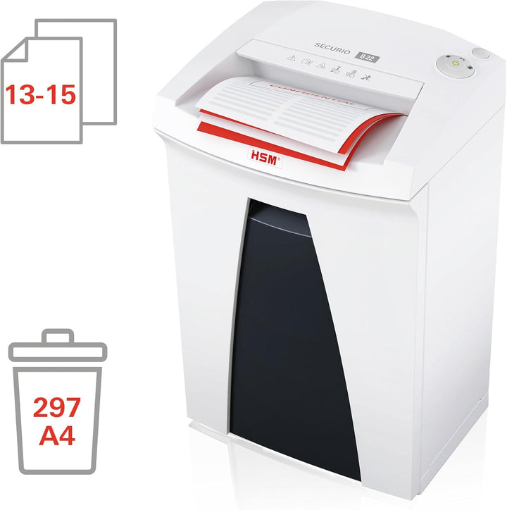 HSM SECURIO B22 Aktenvernichter, 15 Blatt, Streifenschnitt P2, Leistungsstarker Büro-Papierschredder