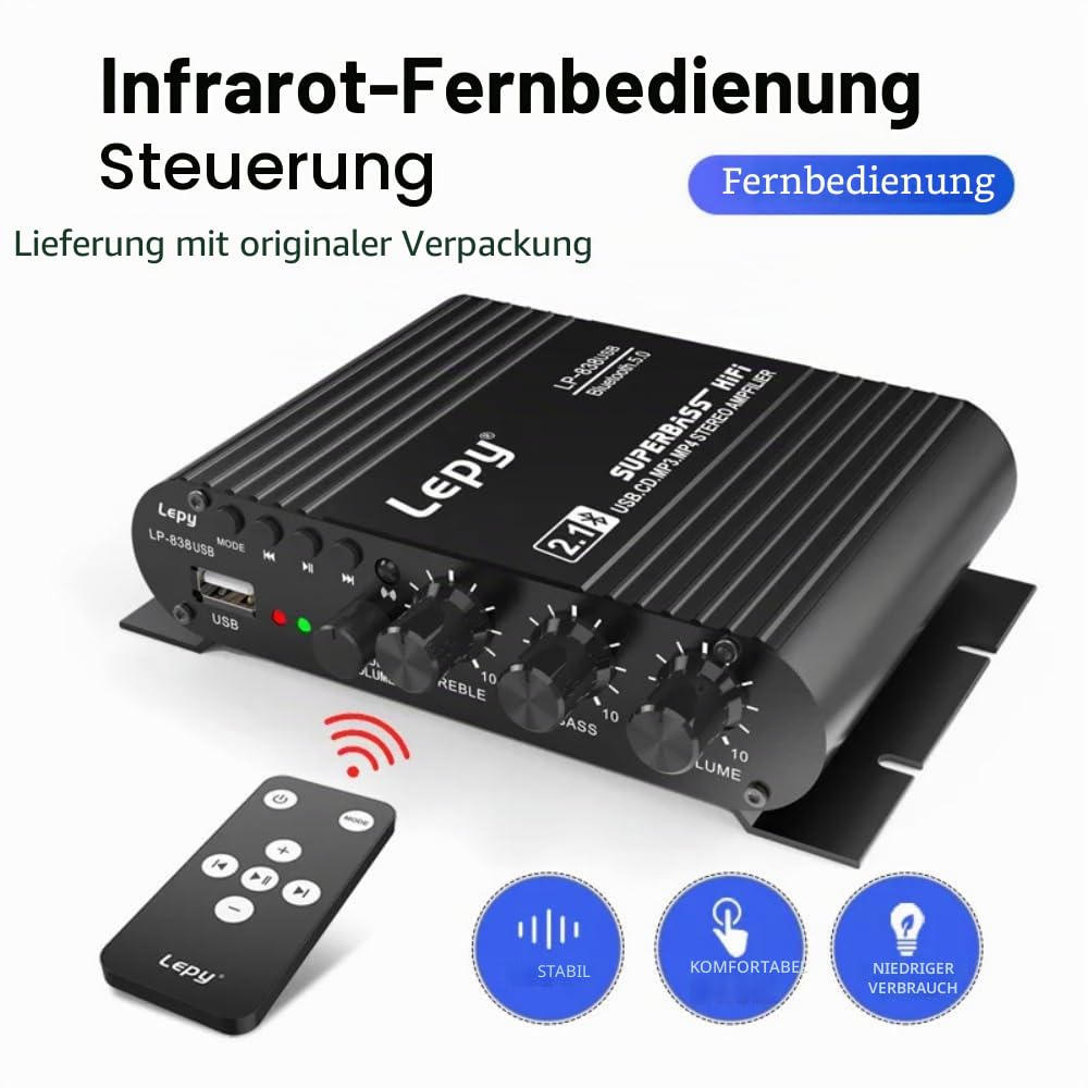 LP-838USB Bluetooth 5.0 Verstärker 2.1 3-Kanal-Support Super Bass Musikwiedergabe USB-Fernbedienung