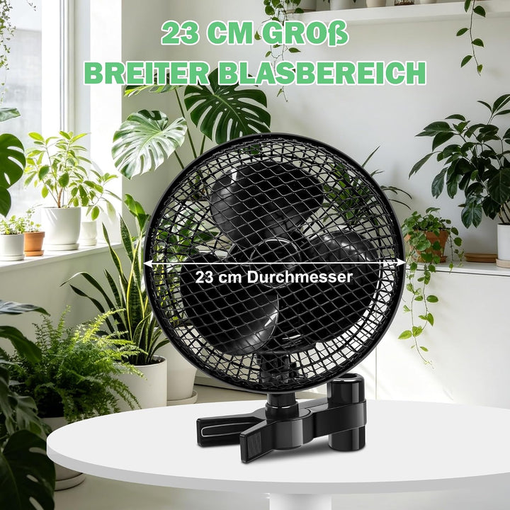 Oszillierender Grow Ventilator mit 2 Stufen, Clip Lüfter 20W | Stabiler Metallschutzgitter, Hitzebes