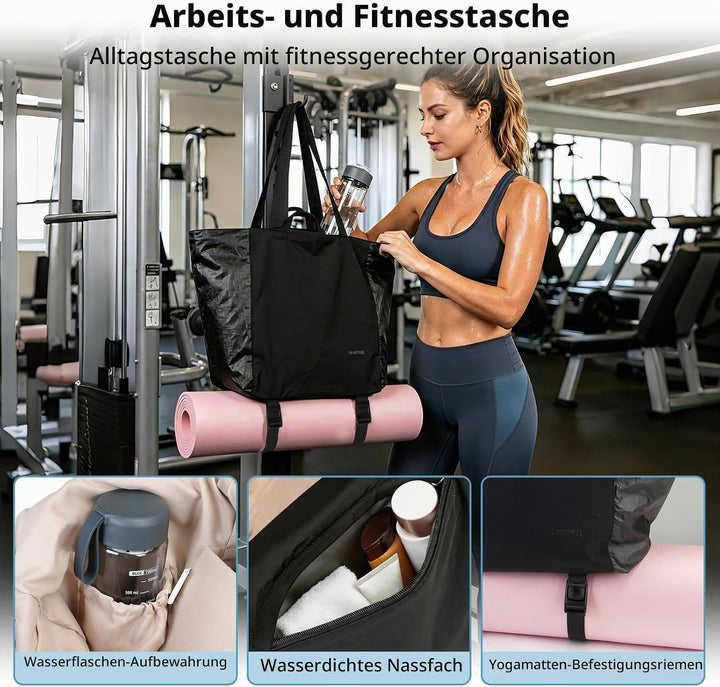Leichte geräumige Tote Bag für Damen, 25L erweiterbare Reise- &amp; Arbeitstasche mit Tabletfach, Sportt
