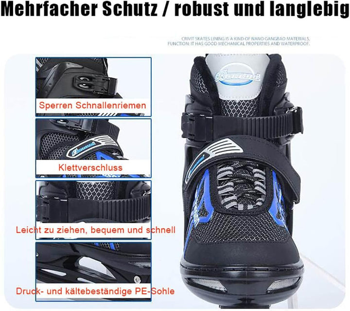XIUWOUG Verstellbar Eishockey Schlittschuhe für Herren Damen Erwachsene Kinder, Edelstahl Ice Skates
