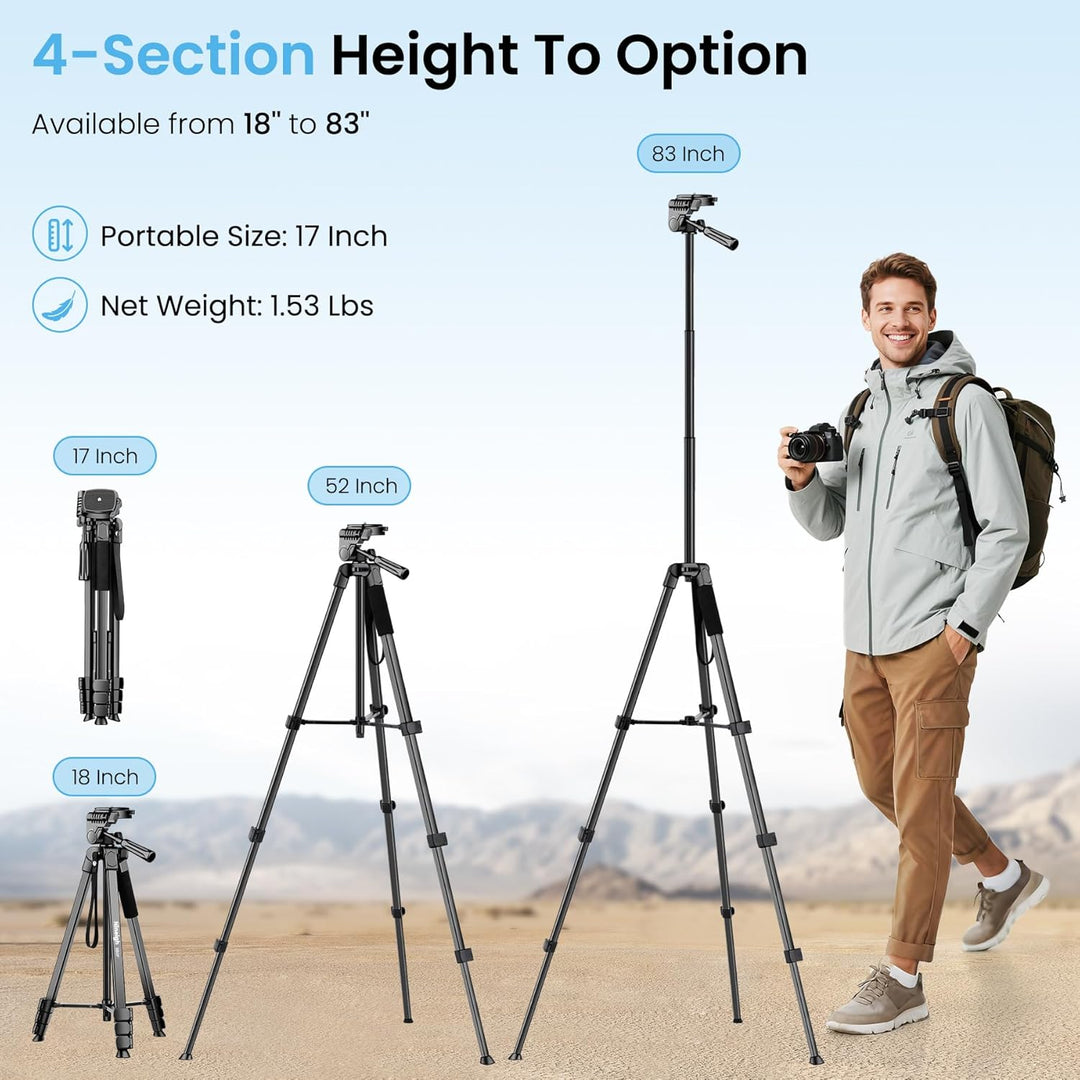 Nineigh Kamera Stativ,Tragbares Handy Stativ für Smartphone iPad mit 45-211cm Höhe, Leichtes Camera