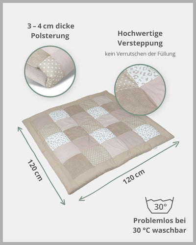 ULLENBOOM Krabbeldecke für Baby 120x120 cm, 100% OEKO-TEX Materialien, Made in EU, Dick & weich gepo