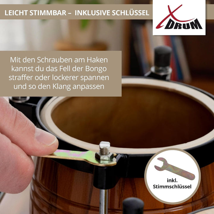 XDrum Bongos Pro Vintage Sunburst - 2 Trommeln mit 6,5" (17 cm) und 7,5" (20 cm) Durchmesser - Bongo