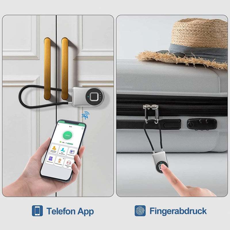 elektronisches Kabelschloss eLinkSmart Fahrradschloss Fingerabdruck mit Fingerabdruck/Telefon-App: 3
