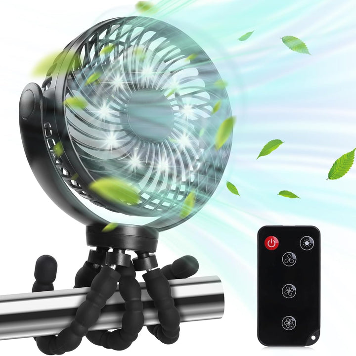 Hianjoo LED Ventilator mit 10000mAh Akku - 360° Drehbarer Kleiner Tischventilator für Camping, Zelte