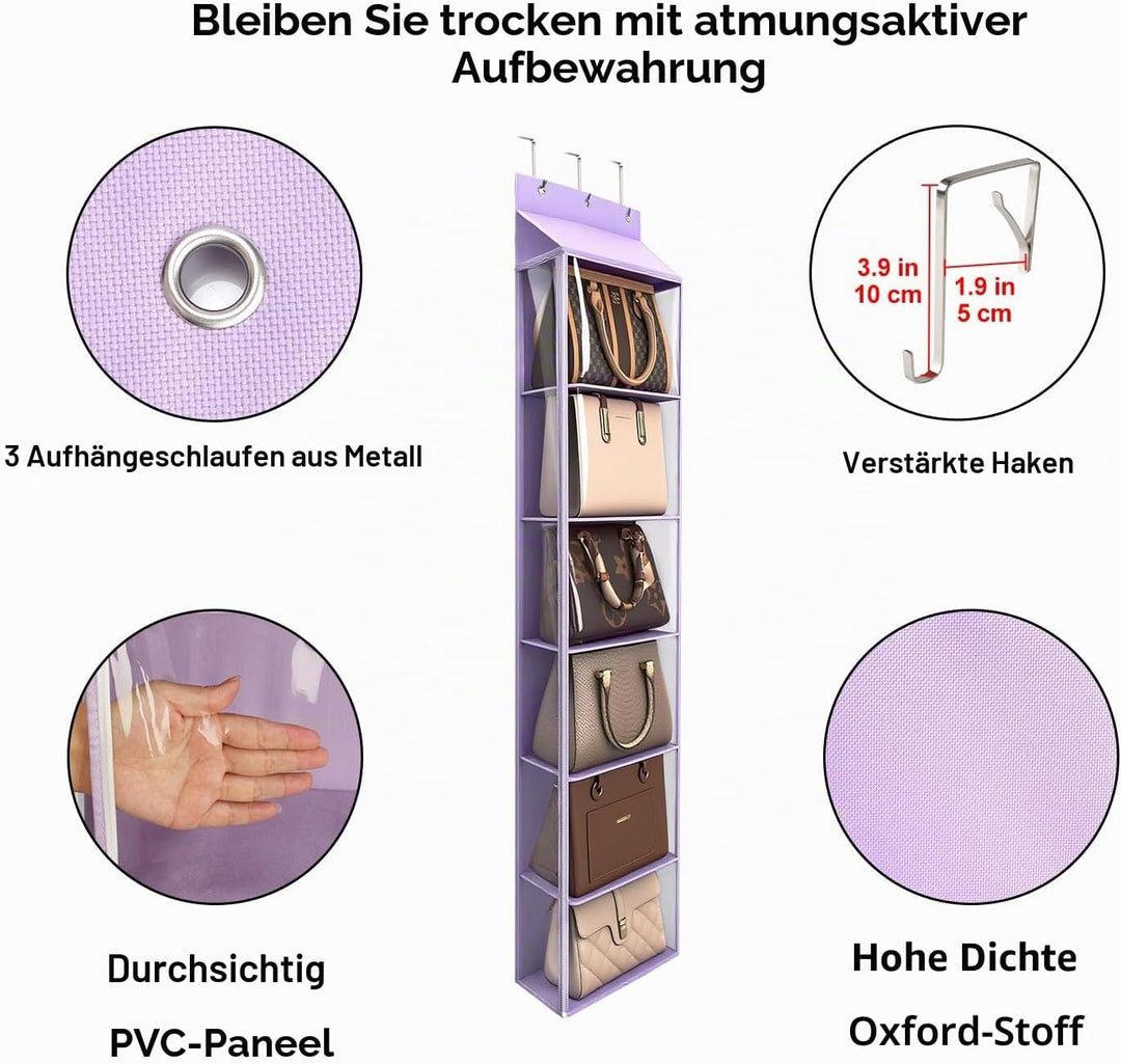 Lirex Geldbörsen-Organizer, 6 Taschen Handtaschen-Organizer mit Reissverschluss zum Aufhängen, für S