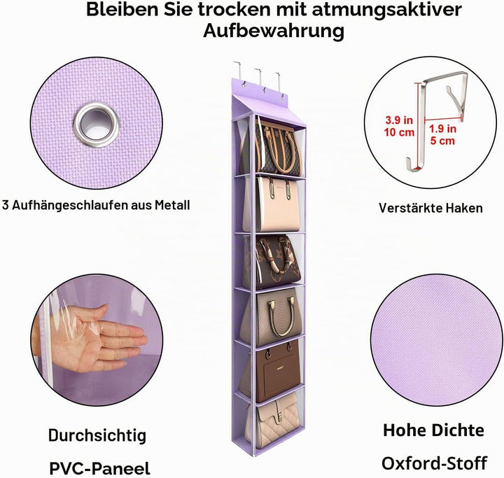 Lirex Geldbörsen-Organizer, 6 Taschen Handtaschen-Organizer mit Reissverschluss zum Aufhängen, für S