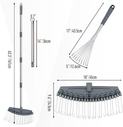 Hortem Laubrechen, Gartenschwader für Rasen, Blätter, Stroh, Kies, 63-160cm Verstellbarer Hofstrohsc