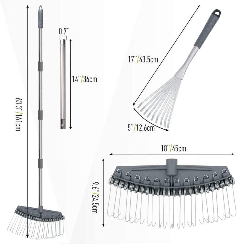 Hortem Laubrechen, Gartenschwader für Rasen, Blätter, Stroh, Kies, 63-160cm Verstellbarer Hofstrohsc