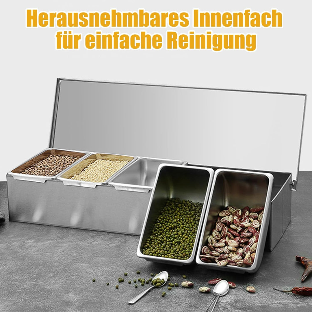 Zutatenbehälter mit Deckel und Löffel, Gewürzbox Beilagenbehälter Zutatenbehälter, Barbehälter, Pizz