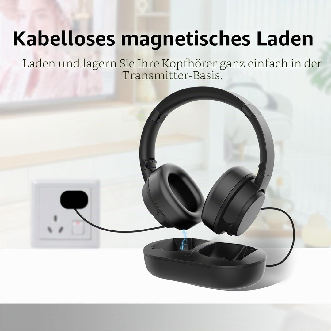 Kabellose TV Kopfhörer, TV Kopfhörer Kabellos für Senioren mit Transmitter Ladestation, Bluetooth Ko