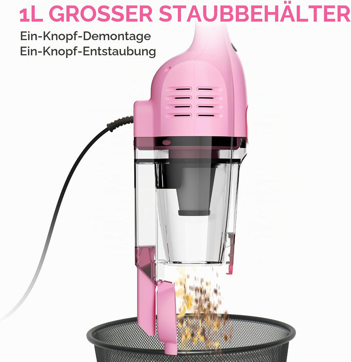 Staubsauger mit Kabel, Kabelgebundener Staubsauger ohne Beutel 20Kpa 600W Pink, Pink