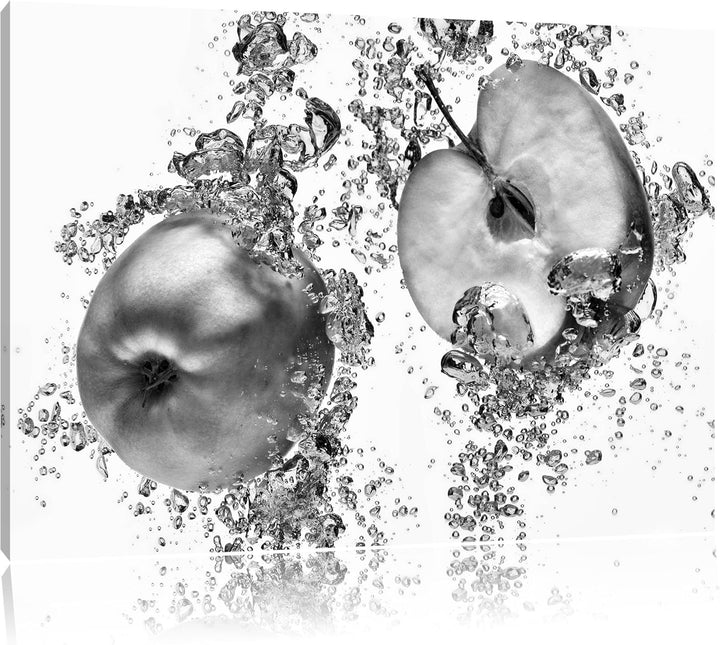 Pixxprint Monocrome, Frische Apfelscheiben im Wasser, Format: 100x70 auf Leinwand, XXL riesige Bilde