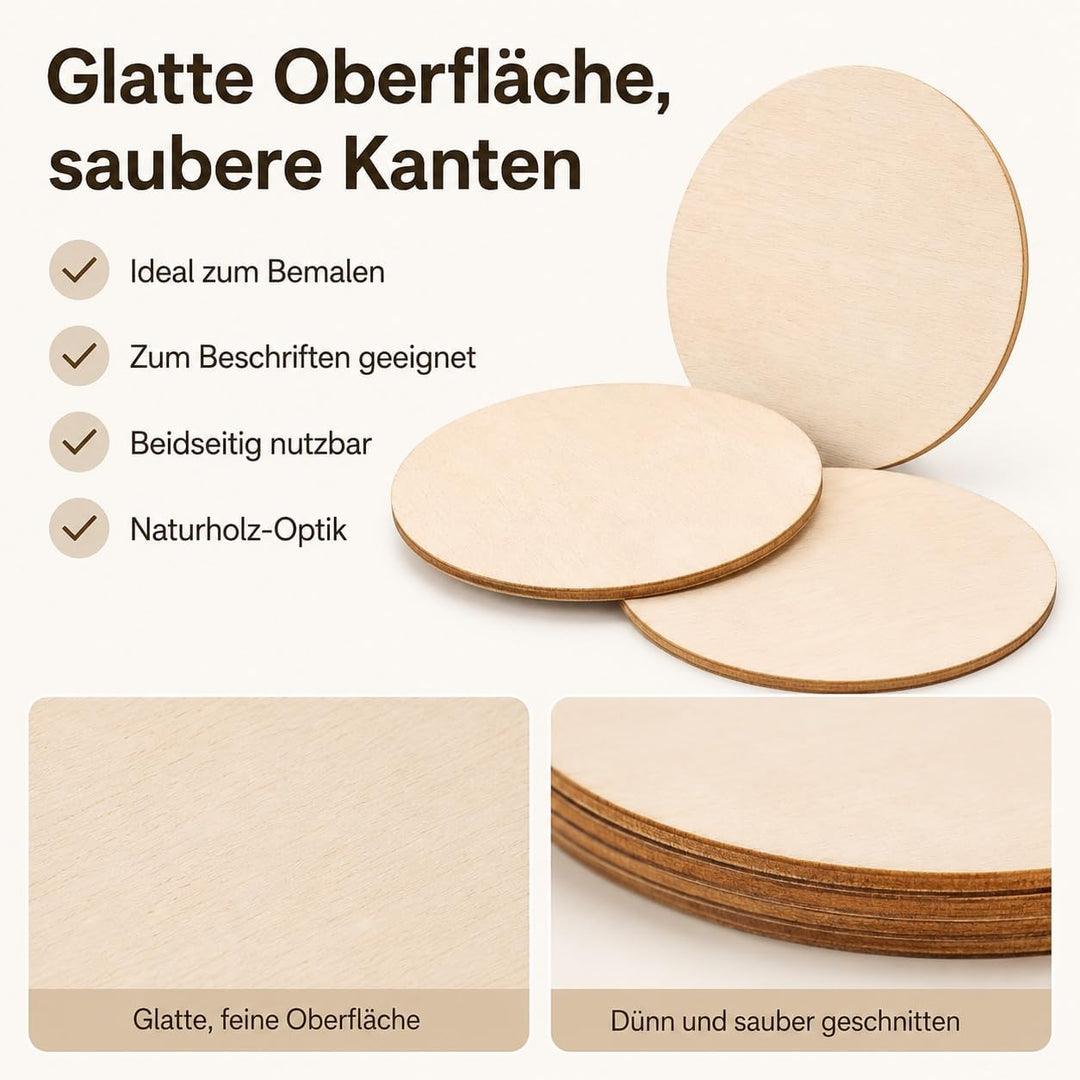YAYODS 100 Stück runde Holzscheiben Ø 7,6 cm, 2 mm - Holzrohlinge zum Basteln, Bemalen, Beschriften