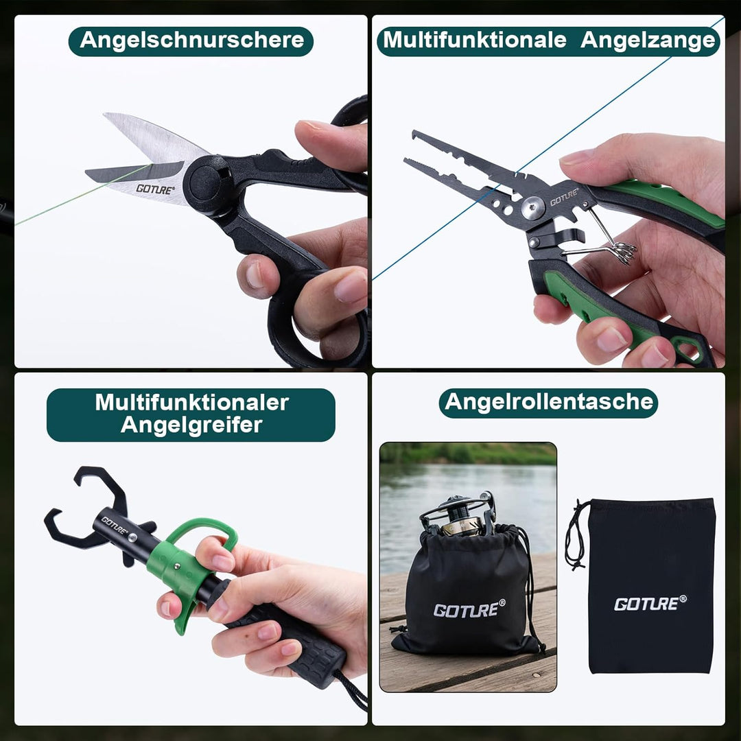 Goture Angelset Komplett (24T Carbon), 2 Teleskop-Brandungsrute aus Kohlefaser & Spinnrolle mit 9+1