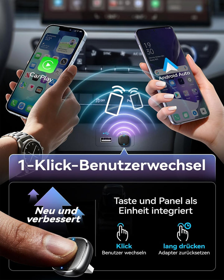 Wireless Carplay & Android Auto Adapter 2-in-1, 1-klick-Benutzerwechsel, Mavlou 2026 Ultra-Mini Dong