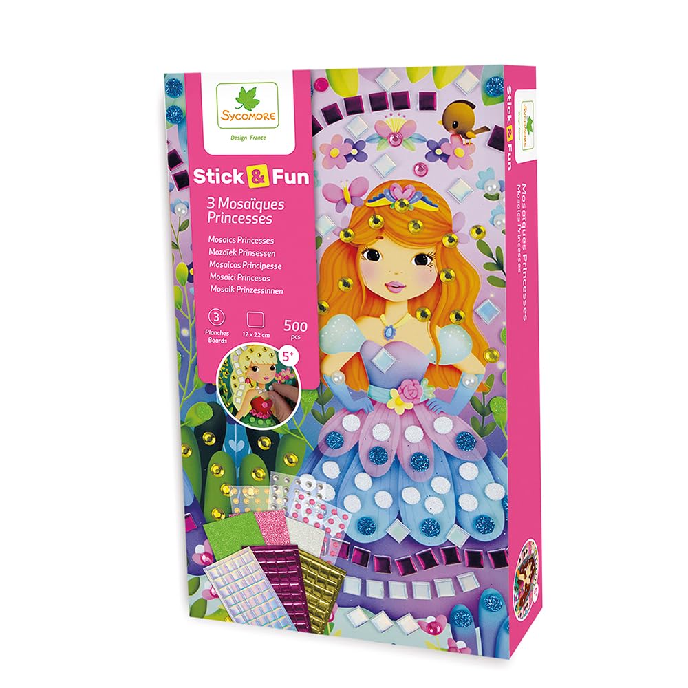 Stick'N Fun 3 Stück Mini Prinzessinnenmosaik, über 500 selbstklebende Schaumstoffaufkleber und Schmu