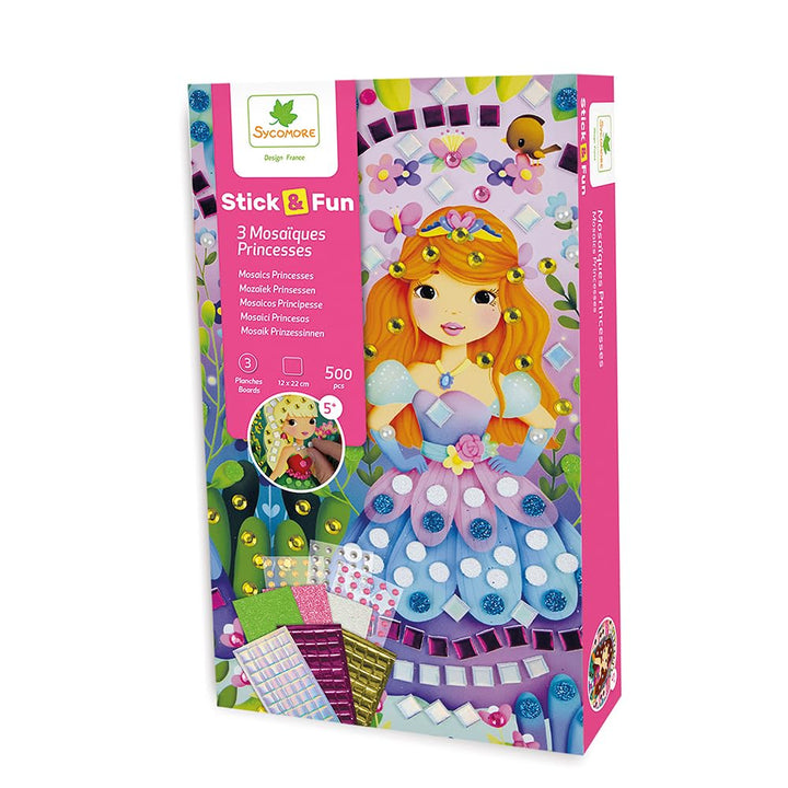 Stick'N Fun 3 Stück Mini Prinzessinnenmosaik, über 500 selbstklebende Schaumstoffaufkleber und Schmu