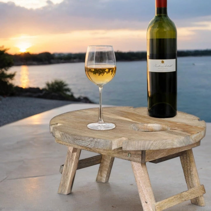 Marrakesch Picknick Klapptisch aus Holz Tablett Durchmesser 40 cm | Campingtisch Roman klappbar für