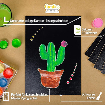 Creative Deco 10 x Schwarze A3 MDF Platten | 420 x 300 x 3 mm | Dünne Holz-platten | Perfekt für Las