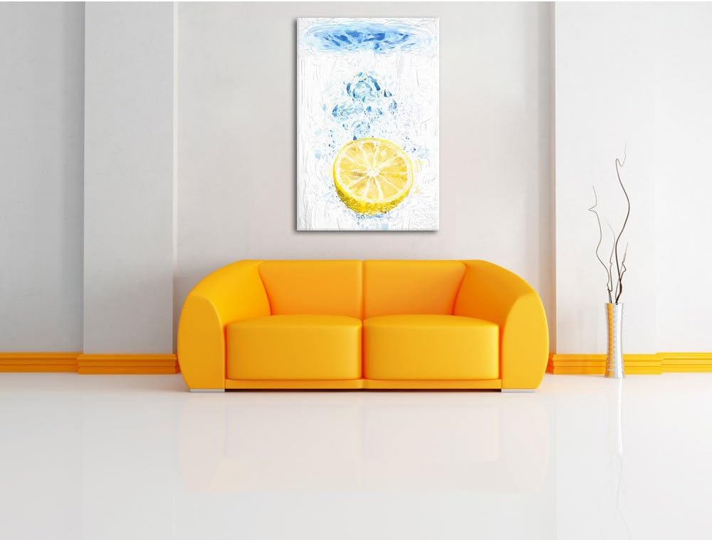 Pixxprint Zitrone fällt ins Wasser als Leinwandbild/Grösse: 100x70 cm/Wandbild/Kunstdruck/fertig bes