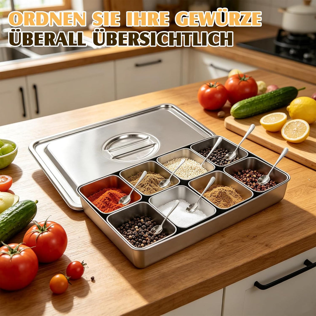 Zutatenbehälter 304 Edelstahl, Topping Station mit Deckel und Löffel, Pizza Zutatenbehälter, Masala
