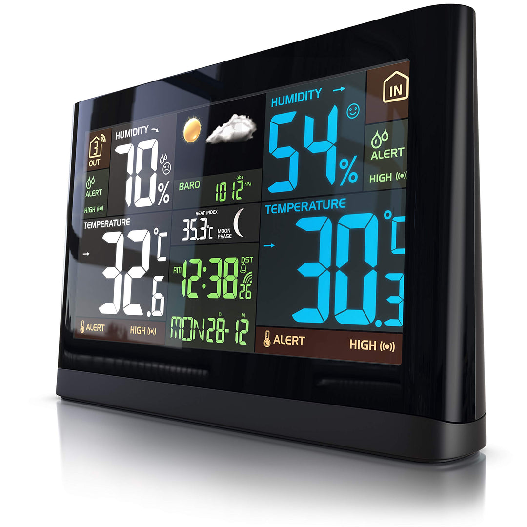 Brandson Funk Wetterstation mit Farbdisplay - mit Aussensensor - DCF Empfangssignal Funkuhr - Innen-