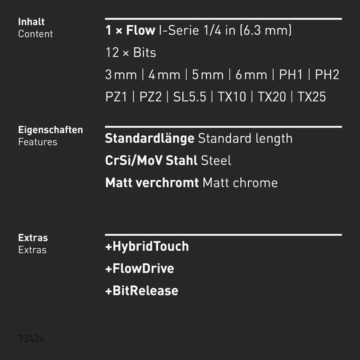 INBUS® Flow 73424 Schraubendreher inkl. 12 Bits, mit FlowDrive & HybridTouch