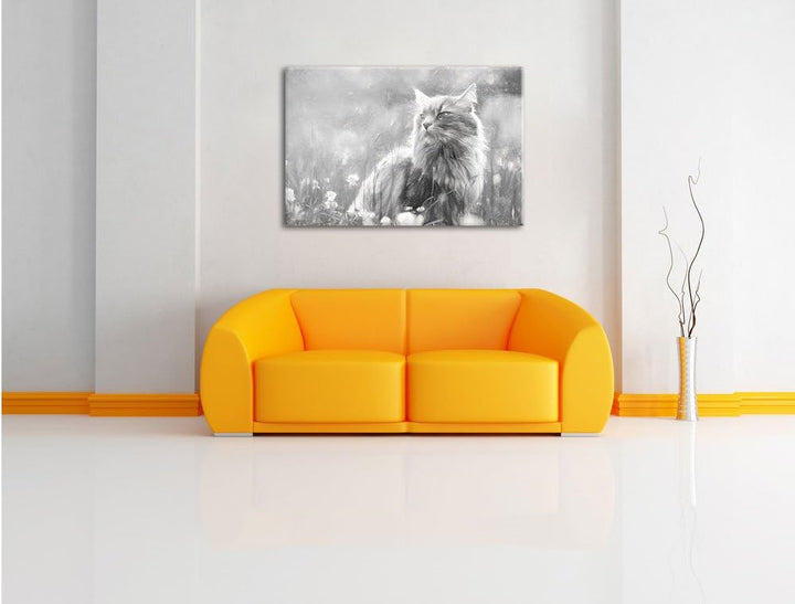 Pixxprint Katze in der Wildnis Kunst als Leinwandbild/Grösse: 100x70 cm/Wandbild/Kunstdruck/fertig b