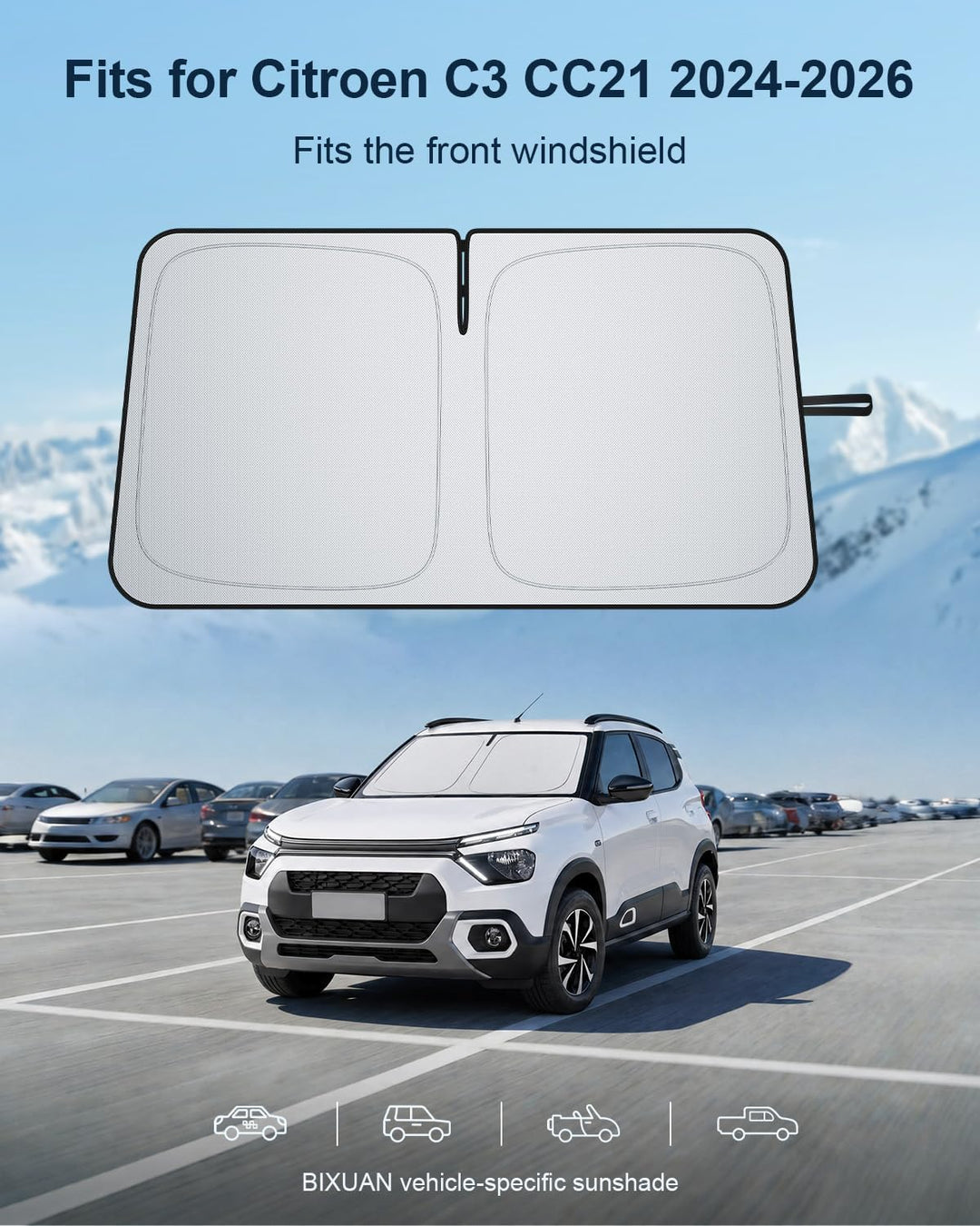 BIXUAN Frontscheiben-Sonnenschutz kompatibel mit Citroen C3 CC21 2024 2025 2026 Auto Sonnenschutz Ab