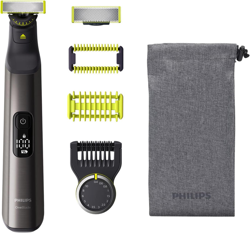 Philips OneBlade Pro Face + Body – Elektrischer Bartschneider, Rasierer und Trimmer, mit 14 Längenei