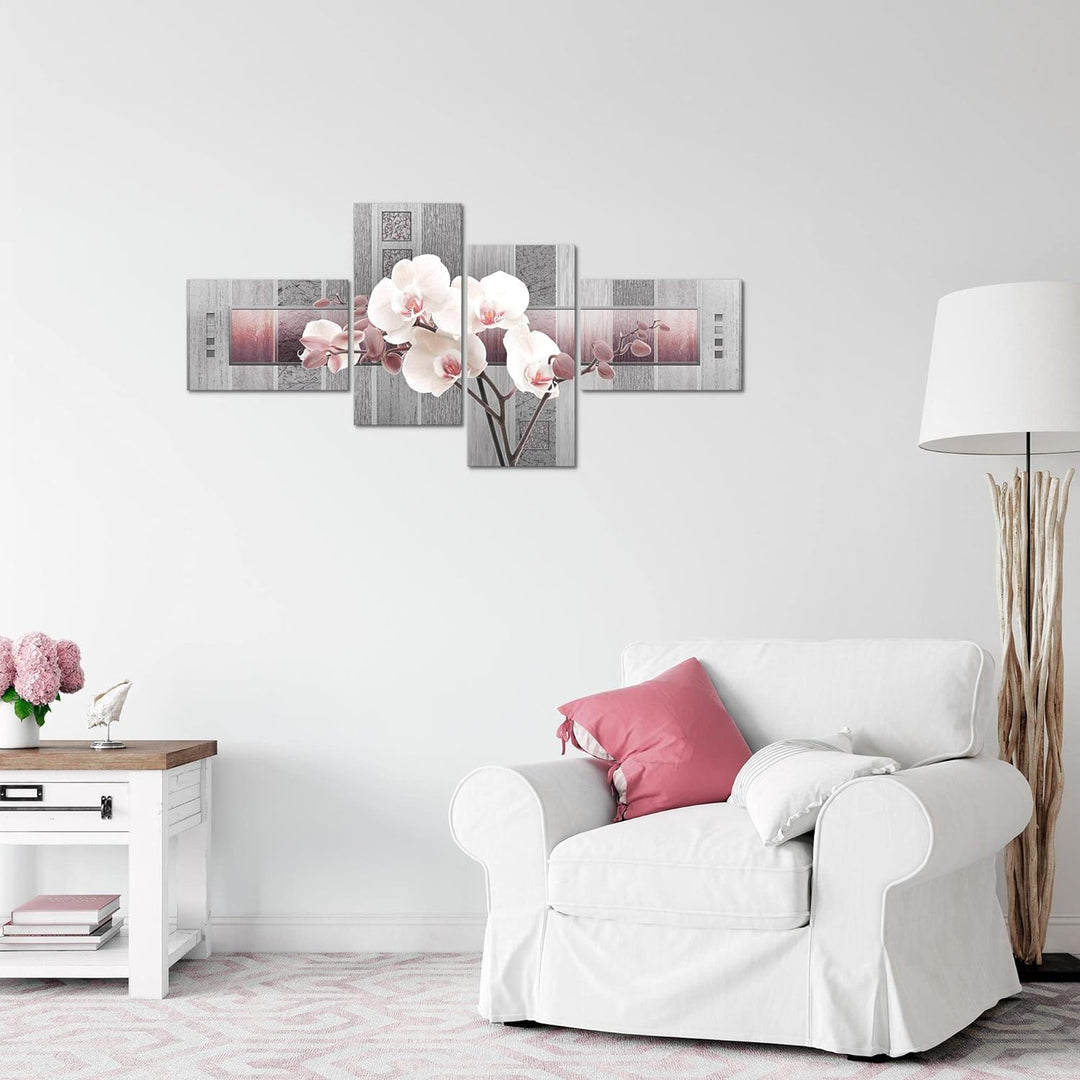 Runa Art Bild Modern Blumen Orchidee - Made in Germany - Wandbilder Abstrakt Violett Grau 4 Teilig 2