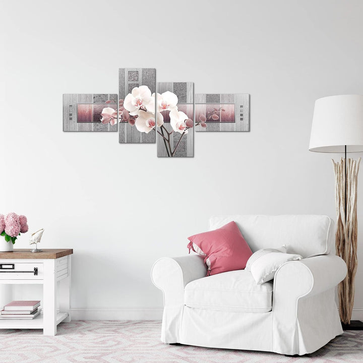 Runa Art Bild Modern Blumen Orchidee - Made in Germany - Wandbilder Abstrakt Violett Grau 4 Teilig 2
