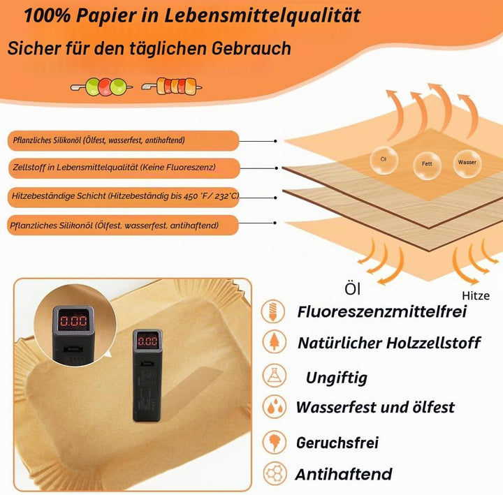 YQL 200 Stücke Backpapier für Heissluftfritteuse Ninja AF300EU/AF400EUCP, Air Fryer Pergament Paper