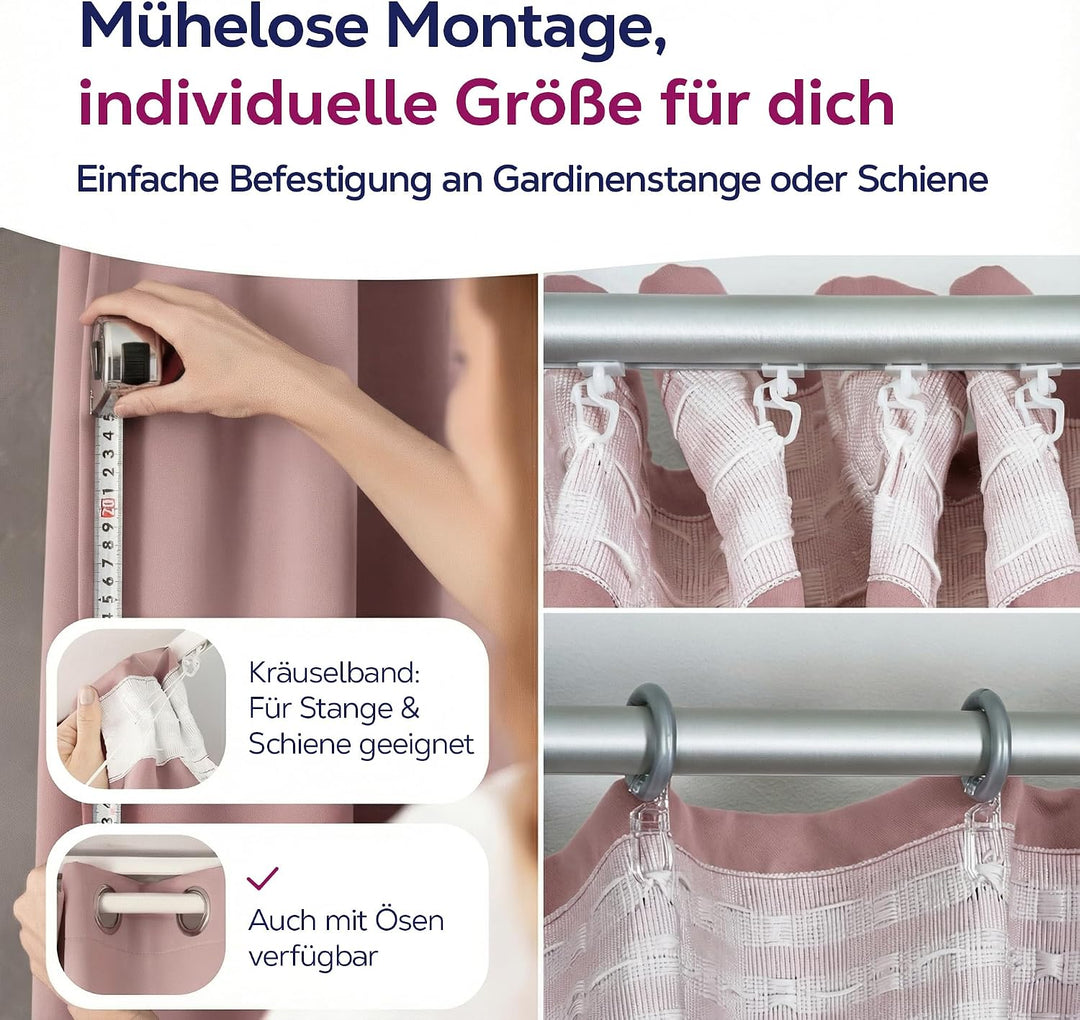 BEAUTEX Verdunkelungsgardine mit Kräuselband U-Band, Blackout Vorhang Blickdicht abdunkelnd, Grösse