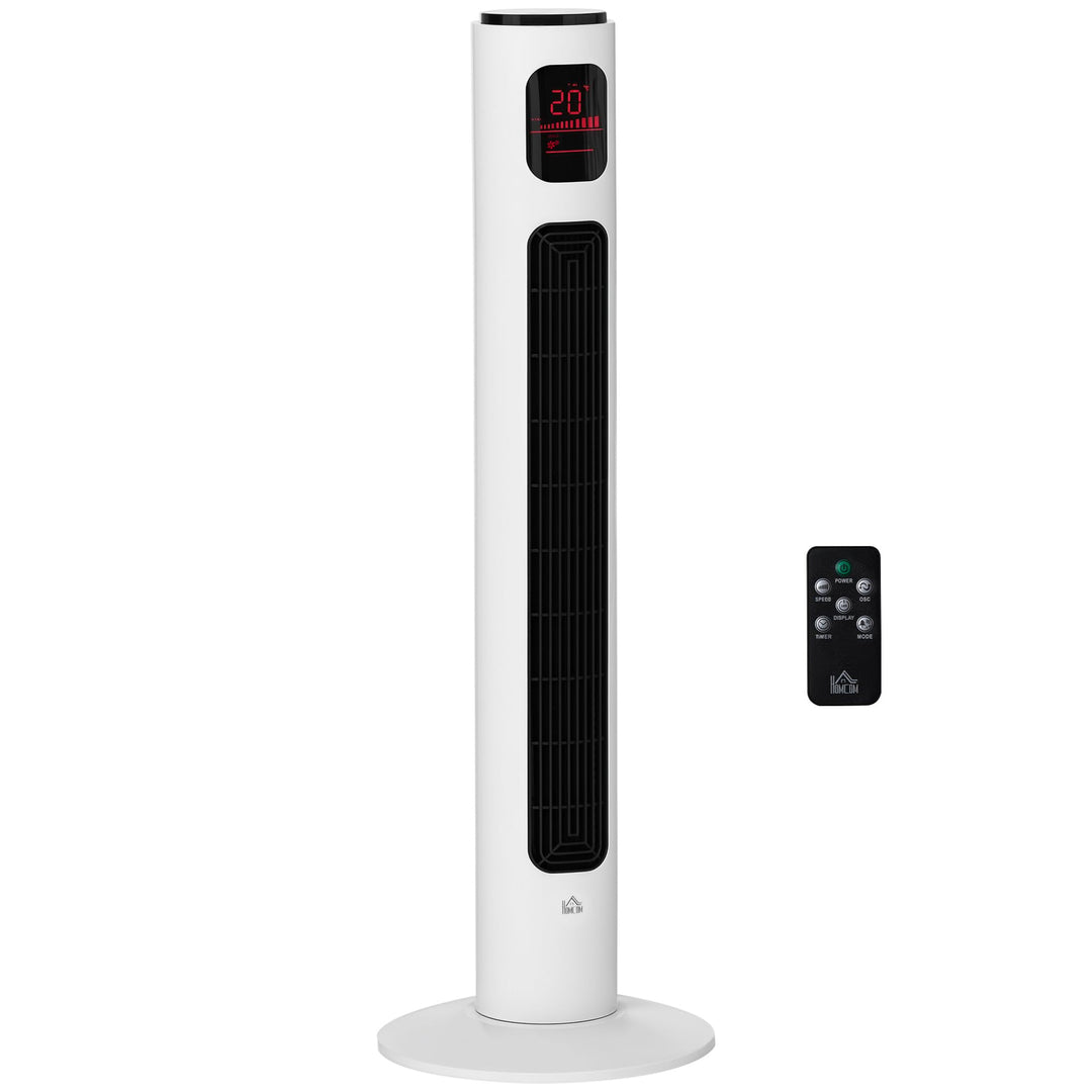 HOMCOM Turmventilator mit Fernbedienung, 96 cm Säulenventilator, 45 W Standventilator mit LED-Anzeig