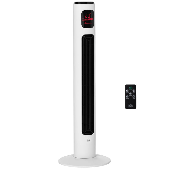 HOMCOM Turmventilator mit Fernbedienung, 96 cm Säulenventilator, 45 W Standventilator mit LED-Anzeig