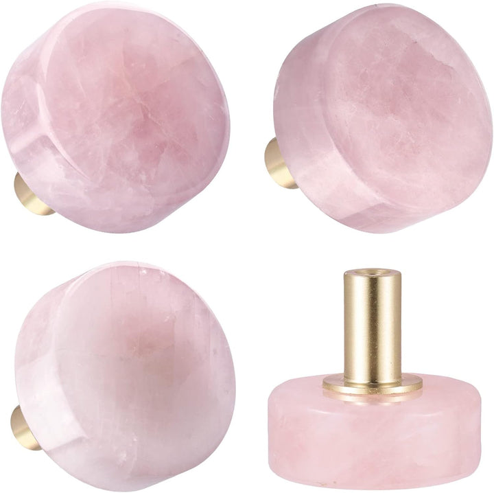KYEYGWO 4 Stück Rosenquarz Runde Kristall Möbelknöpfe mit Schraube, Heilung Stein Schubladenknöpfe M