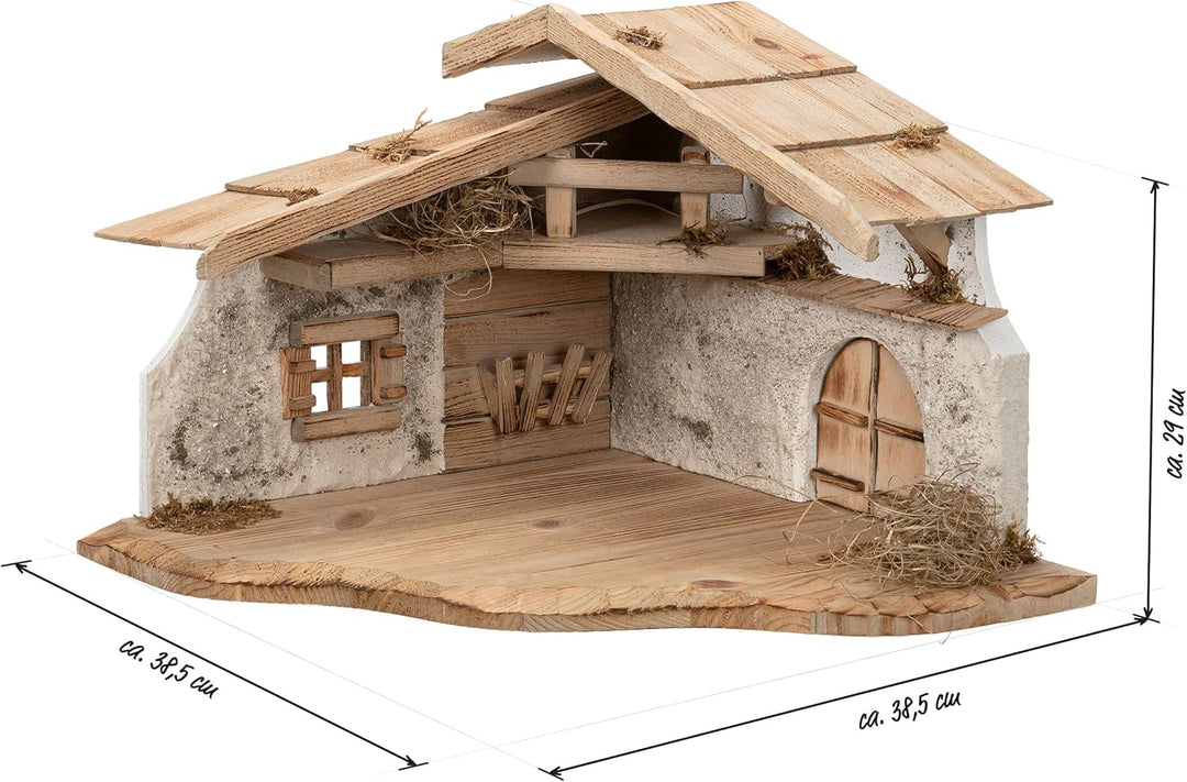 Bonetti Grosse Weihnachtskrippe | aus Holz und Gips gefertigt | mit Moos, Steinen und Stroh geschmüc