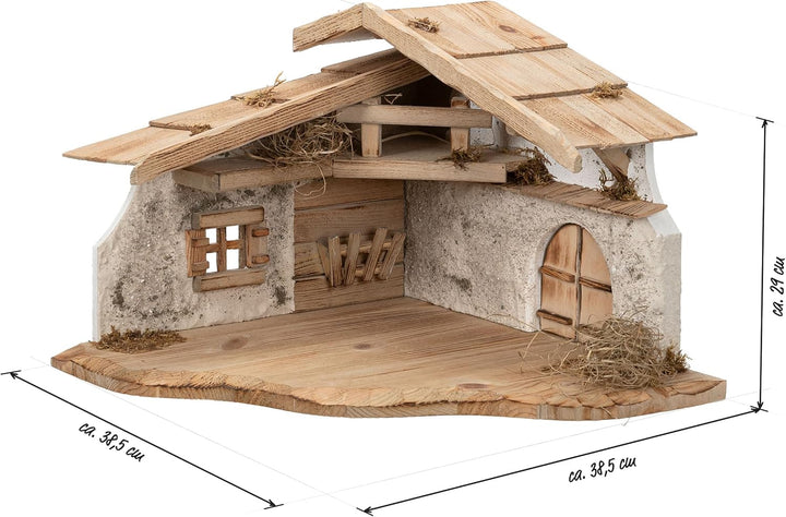 Bonetti Grosse Weihnachtskrippe | aus Holz und Gips gefertigt | mit Moos, Steinen und Stroh geschmüc