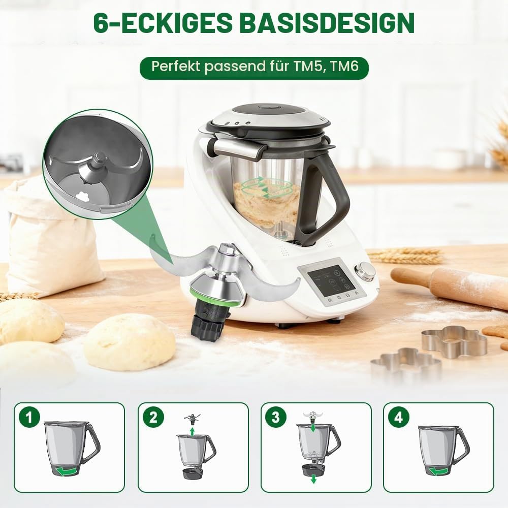 Teigmesser für Thermomix TM6 TM5, Ersatzteile Teigmischmesser für Thermomix, Edelstahl Teigmischmess
