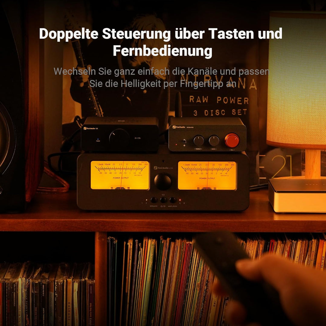 [Verbessert] Fosi Audio LC30 VU Meter Verstärker Lautsprecherwähler-Box, 2-Wege Analog-Audioschalter