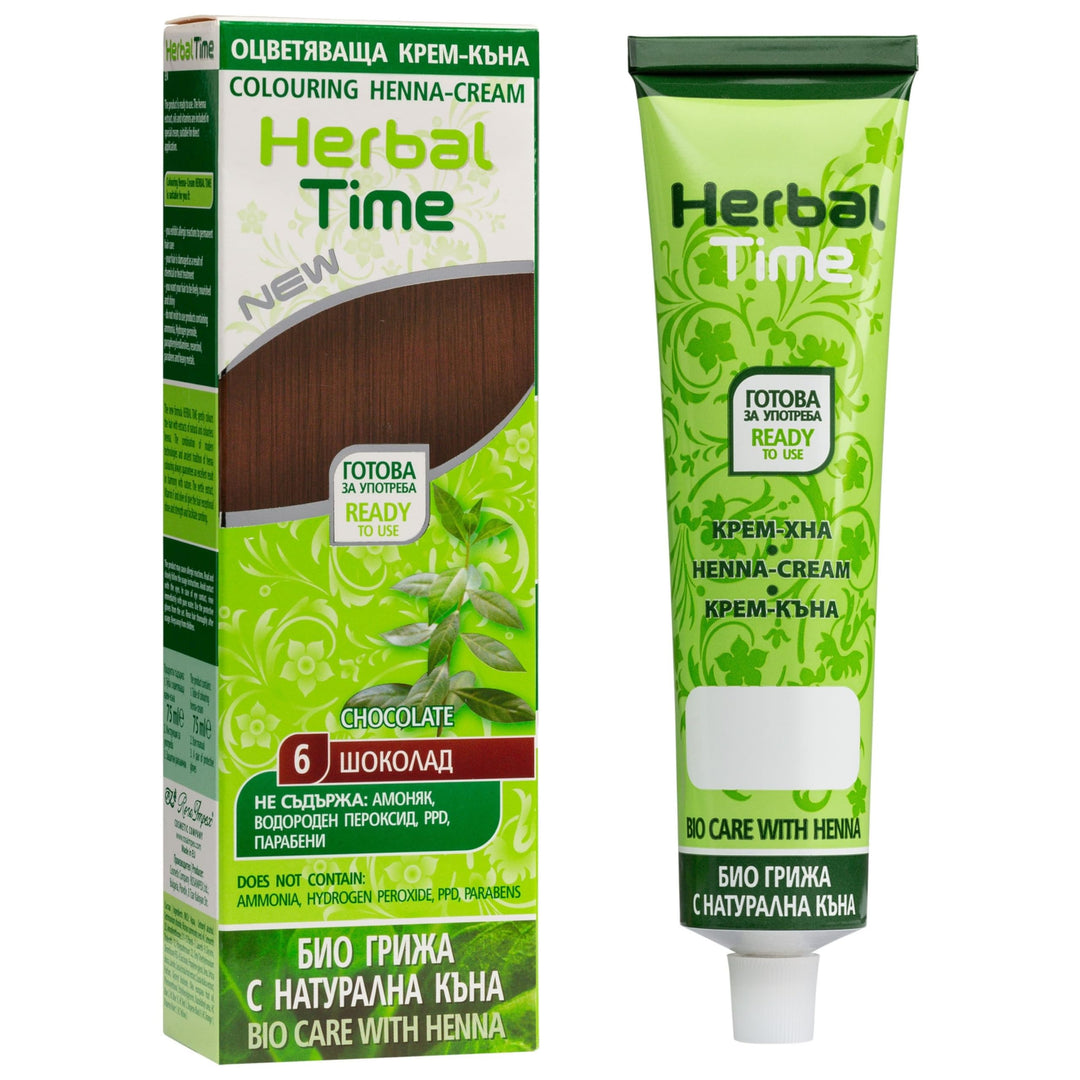 Herbal Time Henna Natürliches Farbcreme Für Haare Braun Schokolade No 6 | Graue Haarabdeckung | Brau