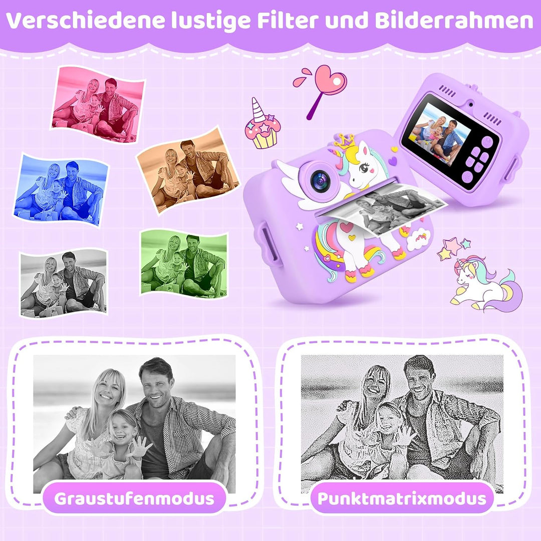 GuKKK Kinderkamera Sofortbildkamera, 2,4 Zoll Sofortbildkamera Kinder mit 32G TF Karte und Fotopapie