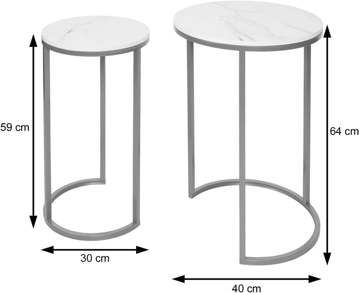 Mendler 2er-Set Beistelltisch HWC-K46, Kaffeetisch Nachttisch Loungetisch, Marmor-Optik MVG-Zertifiz