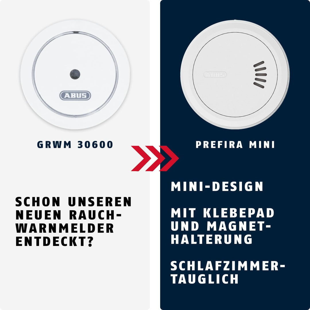 ABUS Mini-Rauchmelder GRWM30600 mit 10-Jahres-Batterie - Q-Label & DIN EN14604 zertifiziert - 85 dB