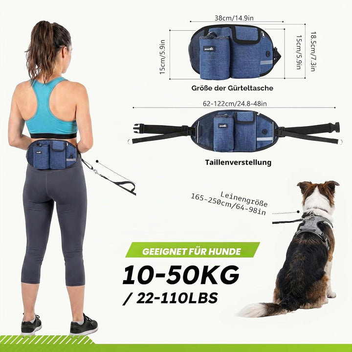 Pecute Joggingleine Hunde mit Bauchgurt, Laufgürtel Hundleine für Grosse und Mittelgrosse Hunde, Lei